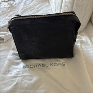Michael Kors Black Pebbled Leather Toiletry Dopp Kit